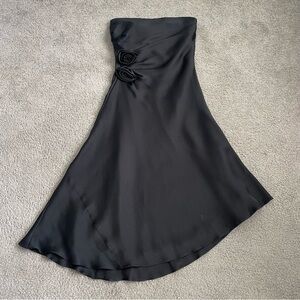 Banana Republic Silk Strapless Black A-Line Dress with Rosette Detail